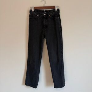 Monki High Waist Black Balloon Barrel Jeans Women 25 Mom Cotton Petite Friendly